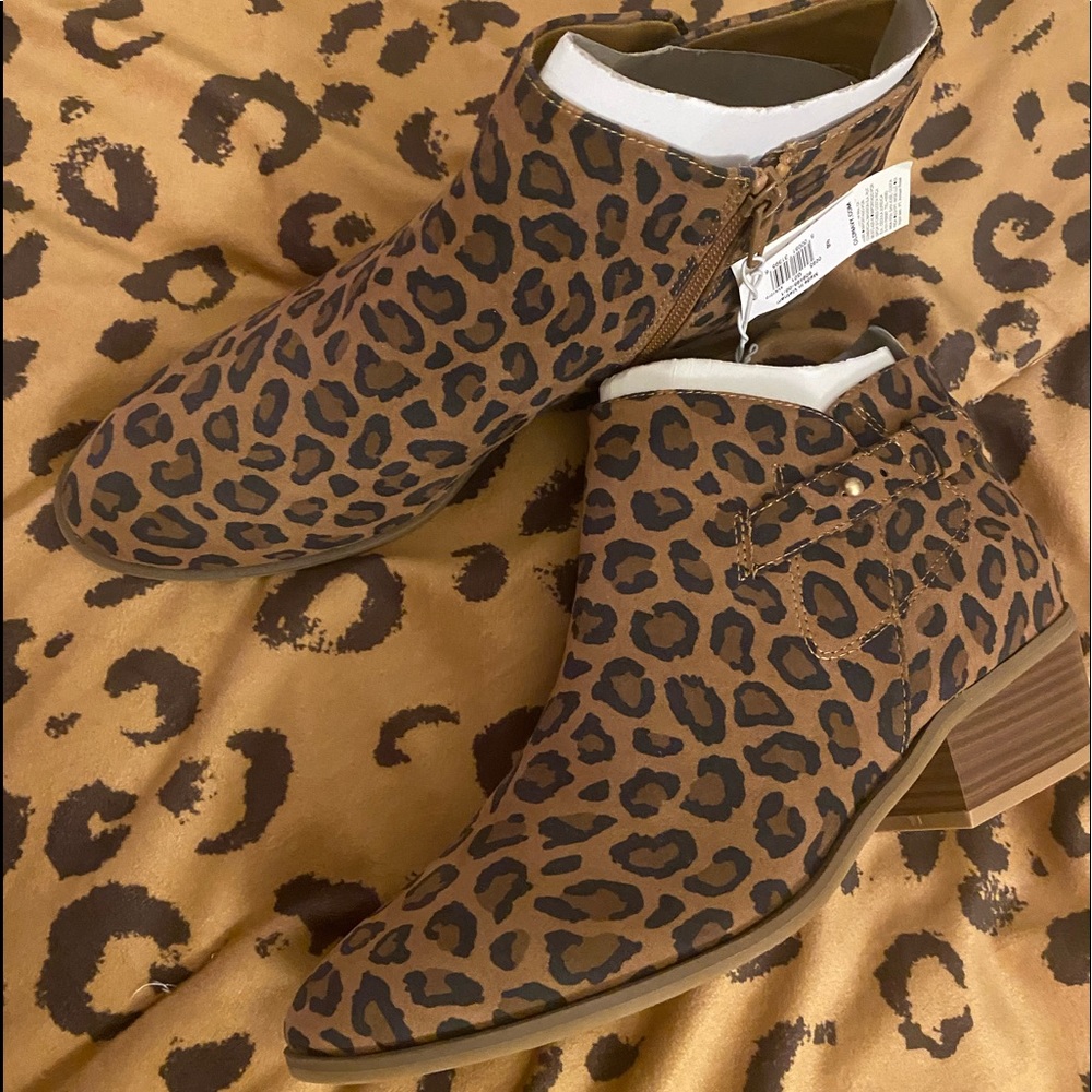 Leopard Print Faux-Suede Side-Buckle Ankle Booties